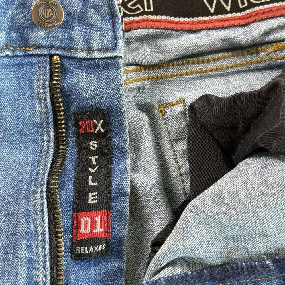 Wrangler Jeans Men 36x34 20X Style 01 Competition Relaxed Fit Flex Blue Denim